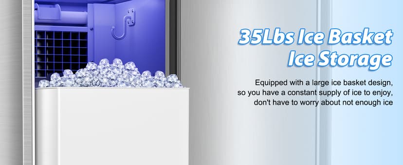 Under Counter Ice Maker, Ice Maker Machine Commercial, 120Lbs/24H with 35lbs Storage Bin, 40Pcs Cubes in 10Mins, Built in Ice Machine for Home Office Commercial