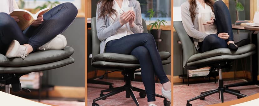NYPOT Armless Desk Chair with Wheels for Criss Cross Sitting - Cross Legged Wide Armless Chair - Adjustable Vanity 360° Swivel Stool and 120° Rocking Wide Seat Comfy for Home and Office, Color Grey