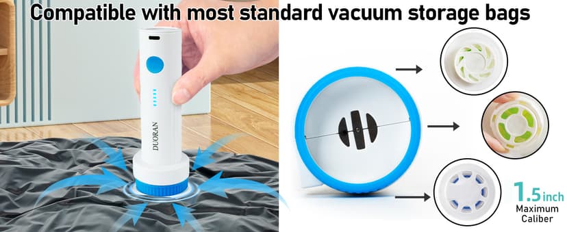 Cordless Electric Vacuum Pump for Vacuum Storage Bags Travel Air Pump, Portable USB Rechargeable Seal & Compression Bag Pump for Clothes, Blankets & Bedding (Storage Bags Not Included)