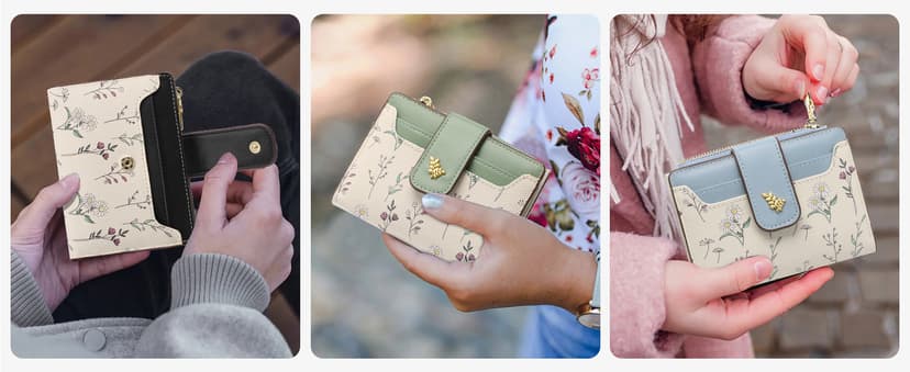 GAEKEAO Small Wallets for Women RFID Blocking Leather Bifold Zipper Pocket Wallet Credit Card Holder with ID Window