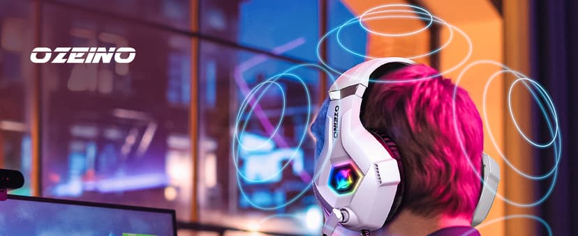 Gaming Headset for PC, Ps4, Ps5, Xbox Headset with 7.1 Surround Sound Gaming Headphones with Noise Canceling Mic, LED Light Over Ear Headphones for Switch, Xbox Series X/S, Laptop, Mobile White