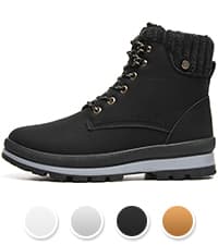 FRACORA Women's PU Leather Combat Boots Warm Fur Lined Black Ankle Booties Side Zipper White Boots Non-slip Winter Boots