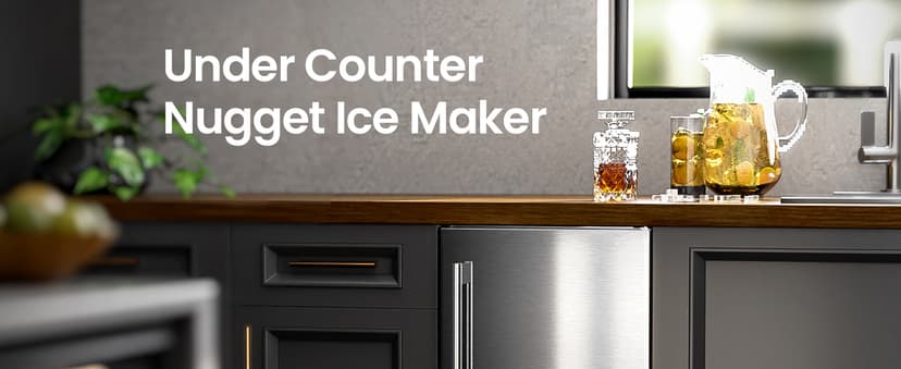 Kismile Under Counter Nugget Ice Maker, Pebble Ice Machine 80 lbs/Day, 24H Timer, Self-Cleaning, Double Ice Baskets, Built-in Ice Maker for Home & Office (Grey