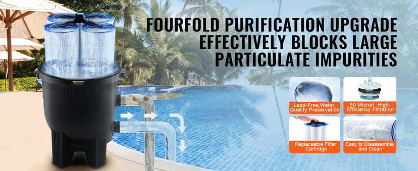 VEVOR 2025 Pro Cartridge Pool Filter Tank & Element for Above Ground & Inground Pools, Large 520-525Sq. Ft Cleaner System Compatible W/Pumps 1 to 3 HP| Up to 15311 GPH |for Pools Up to 122490 Gallons