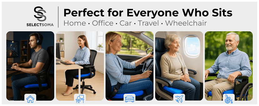 SelectSoma Double-Thick Gel Seat Cushion for Long Sitting Pressure Relief for Back, Sciatica, Coccyx, Tailbone Pain - Cushion for Office Chair, Wheelchair, Car & Truck, Patio Chairs - Egg Seat Pad