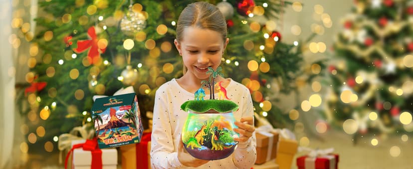 RONSTONE Dinosaur Toys for Boys - Dinosaur Terrarium Kit for Kids - Christmas Birthday Gifts for Boys Ages 4 5 6 7 8 Year Old - Light Up DIY Dinosaur Arts and Crafts for Boy and Kids