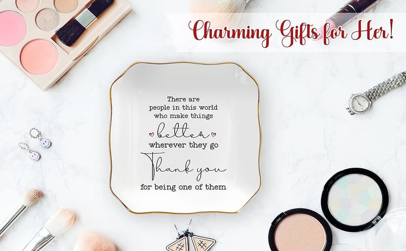 OASSIE Thank You Gifts for Women - 4"x4" Ceramic Jewelry Dish Tray - Birthday Appreciation Inspirational Gifts for Women Coworker Teacher Friends Employee