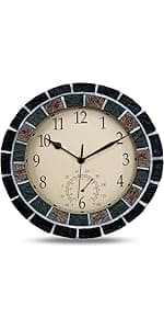 UMEXUS Outdoor Clock with Thermometer, 13 Inch Retro Large Waterproof Wall Clocks Indoor Silent Non-Ticking Battery Operated Weatherproof Decor for Garden Kitchen Bathroom Mother Gift
