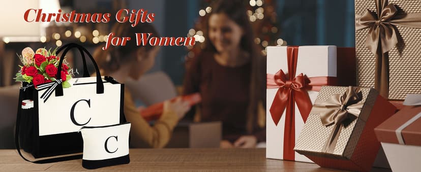 YOOLIFE Gifts for Women - Initial Tote Bag & Makeup Bag, Birthday Gifts for Women Mom Wife Teacher Friend