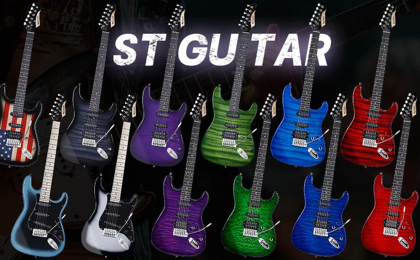 Leo Jaymz 39" Full Size ST Style Electric Guitar Starter Kit with SSH Pickup, 5W Portable Amp, Tuner, Gig Bag, Strap & Accessories (Violet Ocean)