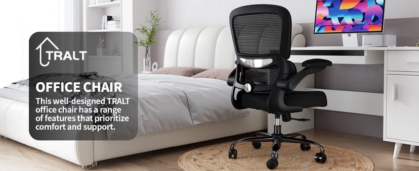 TRALT Office Chair - Ergonomic Desk Chair with Adjustable Lumbar Support, Mesh Computer Chair, Executive Chairs for Home Office Comfortable Lumbar Support (Black)