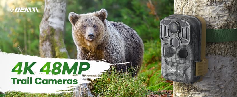 DEATTI Trail Camera 48MP 4K Game Camera with 8 Batteries 32GB SD Card,WiFi Bluetooth Connection,Trail Cameras with Night Vision Motion Activated Waterproof for Wildlife Deer Outdoor 0.1s Trigger Time