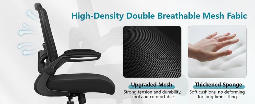 FelixKing Office Chair, Ergonomic Desk Chair Breathable Mesh Chairs Adjustable High Back Lumbar Support Flip-up Armrests, Executive Rolling Swivel Comfy Computer Chairs Home Office Black