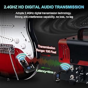 INGPARTNER A14 Wireless Guitar System 2.4GHz 2 Modes, Thumb-Size, 90° Rotatable, 100ft Range, Wireless Guitar Transmitter Receiver Plug & Play for Guitar, Bass, Violin, Keyboard - Black (1TX + 1RX)