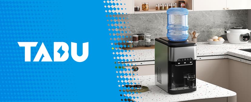 TABU 3-in-1 Countertop Water Dispenser&Ice Maker with 3 Temp Settings, 44LBS/24H, 4LBS Storage, Top-Loading, for 3-5 Gallon Bottles