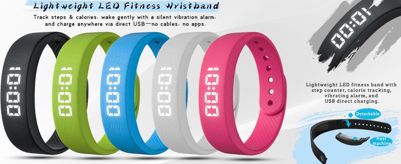 Gosasa Lightweight LED Digital Sport Watch Waterproof Fitness Tracker with Calorie Counter, Pedometer, Vibrating Alarm, USB Rechargeable Silicone Wristband for Men Women (Black)