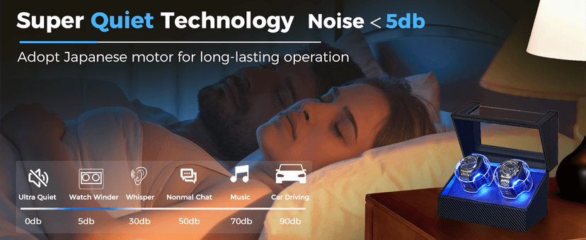 ANWBROAD ANWBROAD Watch Winder for Automatic Watches, Double Automatic Watch Winder Box with Quiet Japanese Motor, 4 Modes Dual Watch Winder wIth LED Light, Type-C Adapter, UJWW016C