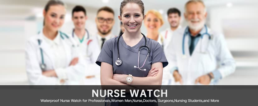 GAOFAN HOUR Waterproof Nurse Watch for Medical Professionals,Doctors Nursing Students Women Men,12/24 Hour Military Time,Luminouse Easy Read Dial,Soft and Breathable Silicone Band
