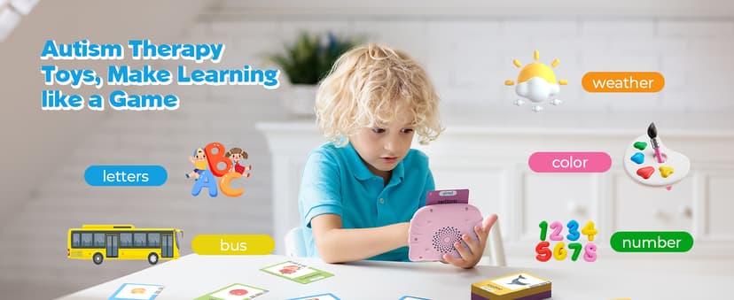 Montessori Language Learning Toys with 224 Words, Pocket Speech Therapy Toys, Children's Sensory Educational Toys Airbition Talking Flash Cards for Toddlers Ages 1‑4,224 Words English Pink B0D478JF4R