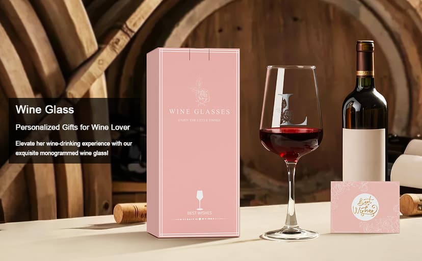 Personalized Wine Glass Gifts for Women - Monogrammed A-Z Wine Glasses Gift | Custom Christmas Gift, Valentines Day, Birthday Gifts for Women Her Mom Wife Best Friend Sister (A)