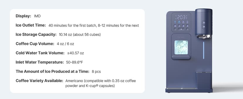 3-in-1 Water Dispenser with Ice Maker – Compact Coffee Brewer, K-Cup® Pod Compatible, Hot/Cold/Warm Water, Adjustable Water Volume, Bullet Ice Ready in 8–12 Minutes, for Home & Office