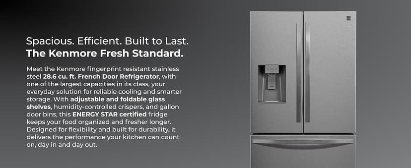 Kenmore 36" French Door Refrigerator with Freezer - Accela Chill, Adjustable Shelving, Dual Evaporator, ENERGY STAR Certified, 28.6 cu. ft. Capacity - Fingerprint Resistant Stainless Steel