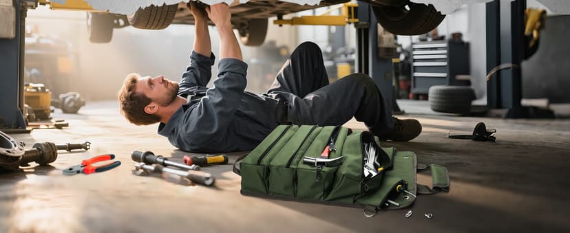 Tool Bag Roll Up, UUP Heavy Duty Portable Soft Tool Storage Organization, Foldable Empty Rollup Organizer with 2 Small Pouches, Rollable Carrying Toolbag, Dad Men Mechanic Welding Birthday Gift, Green