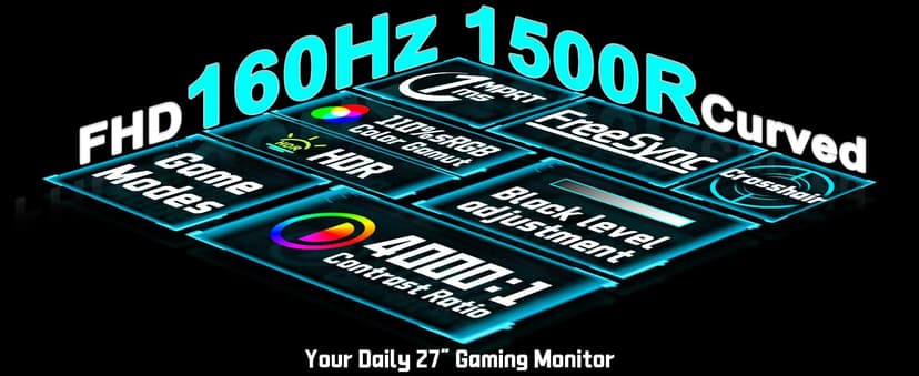 SANSUI 27 Inch Curved 160Hz Gaming Monitor, 1500R Curved Computer Gaming Monitor FHD 1080P, 4000:1, 110% sRGB, FPS/RTS, 1Ms MPRT|FreeSync|HDR|Low Blue Light|HDMI DP| VESA Support, HDMI Cable Incl.