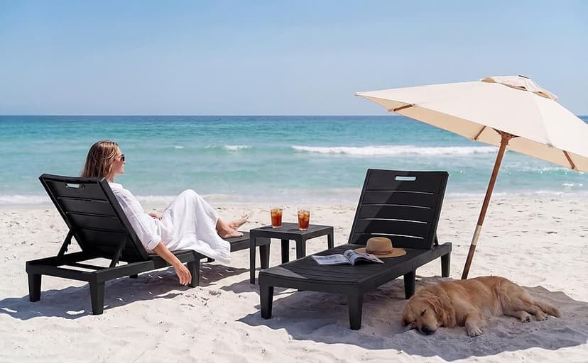 Greesum Outdoor Chaise Lounge Chairs Set of 2 with 5-Position Adjustable Backrest, Waterproof PP Sun Loungers for Garden Pool Beach Patio Deck Sunbathing, Black