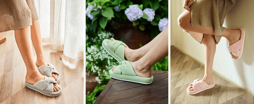 Chantomoo Slippers for Women Memory Foam House Bedroom Corduroy Bow Crossbands Slipper Shoes Comfy Trendy Gift Slippers