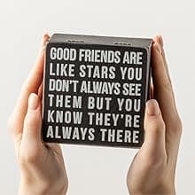 Primitives by Kathy 18192 Classic Hinged Wood Box, 4 x 4 x 2.75-Inches, Good Friends Are Like Stars