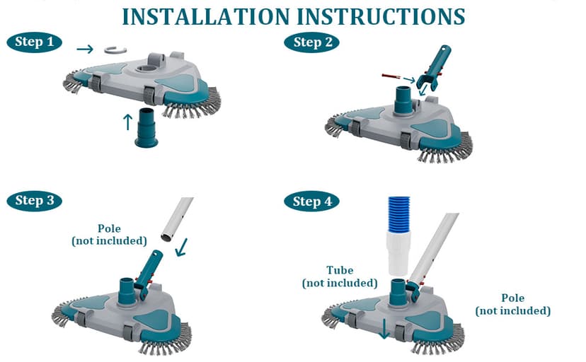 Upgrade Pro Weighted Triangular Pool Rotative Vacuum Head with Brush & EZ Clip Handle - for Cleaning Surface Safe on Vinyl Lined Pools