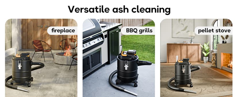 DeForce Cordless Ash Vacuum, for DeWalt 20V Max Battery, 4-Gallon Portable Vacuum Cleaner, Black, with Hose Nozzles HEPA Filters Wheels, for Pellet Wood Stove BBQ Grill (Bare Tool ONLY)