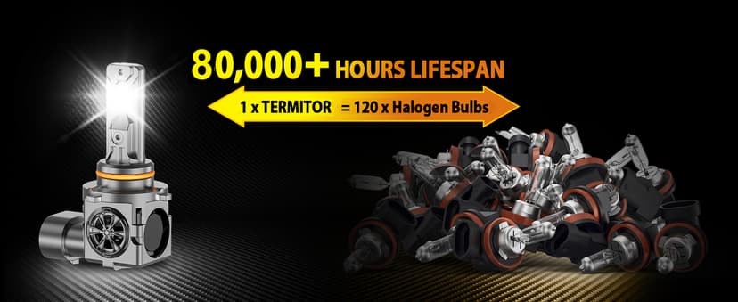 Termitor Latest 9005 9006 LED Bulbs, 100,000LM Brightness Hi/Low Beam, 85000+ Hours Long Service Life, 6500K Cool White, Real 1:1 Halogen Size 9005/HB3 9006/HB4 Fog Lights, Plug N Play, Pack of 2