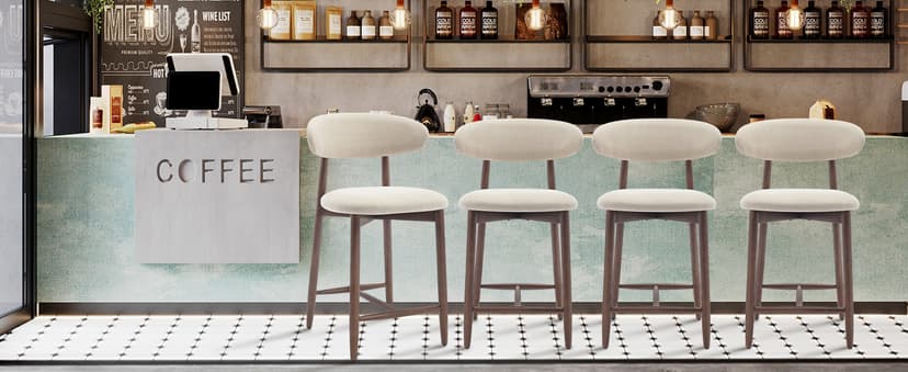 COLAMY Counter Height Bar Stools Set of 2, Kitchen Bar Stools with Back, Mid Century Modern Upholstered, with Wood Legs for Kitchen Island Dining Room, Beige