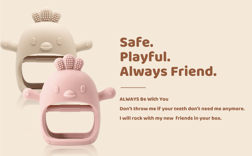 2 Pack Baby Teething Toy Silicone Teething Mitten for Babies Over 3 Months Anti Dropping Wrist Hand Teethers Baby Chew Toys for Sucking Needs, BPA Free (Pink & Caramel)