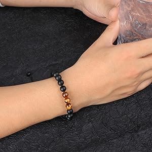 JoycuFF Gifts for Men Natural Tiger Eye Black Matte Agate Bracelets, Christmas Birthday Gifts for Boyfriend Husband Brother from Girlfriend Wife, To My Man Bead Bracelets