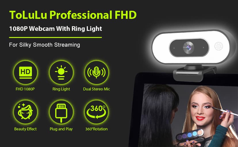 Webcam with Ring Light Microphone - Streaming Web Camera, 1080P Full HD Pro Camera for PC Mac Laptop Desktop, USB Computer Webcam with Privacy Cover and Tripod for Zoom Meeting Skype Teams Twitch