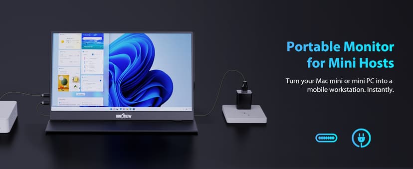 InnoView Portable Monitor, 15.6 Inch FHD 1080P HDMI USB C Second External Monitor for Laptop, Desktop, MacBook, Phones, Tablet, PS5/4, Xbox, Switch, Built-in Speaker with Protective Case