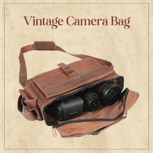 Leather Messenger Bag for Camera - Vintage Shoulder Satchel Camera Bag for DSLR, Canon, Nikon, Fuji Cameras - Travel, Portable Photography Bag