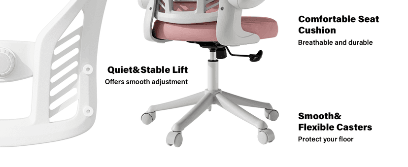 GYI Ergonomic Office Chair, Mesh Desk Chair with Adjustable Lumbar Support and 3D Flip-up Arms, Computer Chair with Wheels, Pink