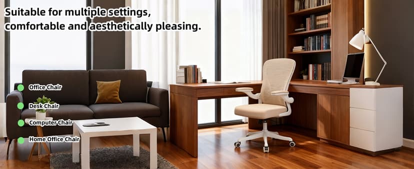 Ergonomic Office Chair with Adjustable Lumbar Support & Flip-Up Armrests - High Back Computer Desk Chair with Thickened Seat Cushion, Rolling Wheels for Home/Office Study Work