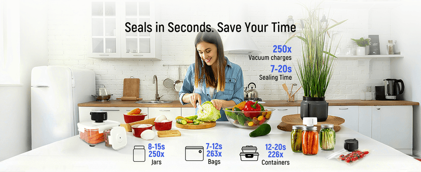 Upgraded 3-in-1 Electric Mason Jar Vacuum Sealer Kit for Jars, Bags, Food Savers & Containers | Auto-Stop Jar Sealer with 4-Hours Battery Life & One-Handed Operation for Dry Foods, Jams & Leftovers