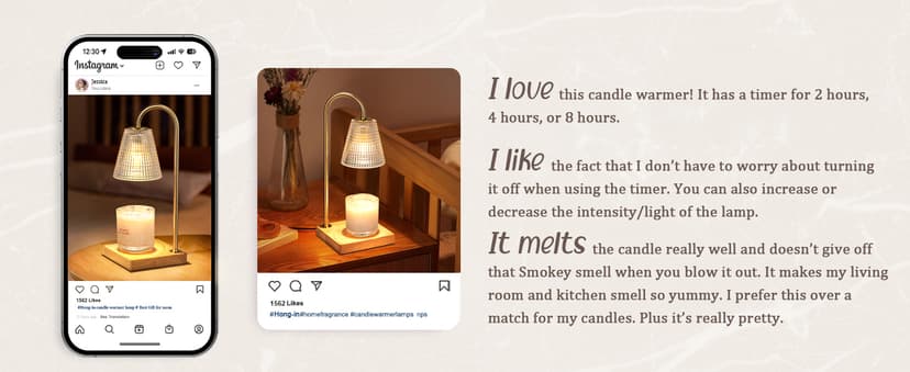 Hong-in Candle Warmer Lamp with Timer Dimmer,Birthday Gifts for Women Mom Sister,House Warming Gifts New Home Room Decor,Vintage Wax Warmer for Scented Wax Jar Candles