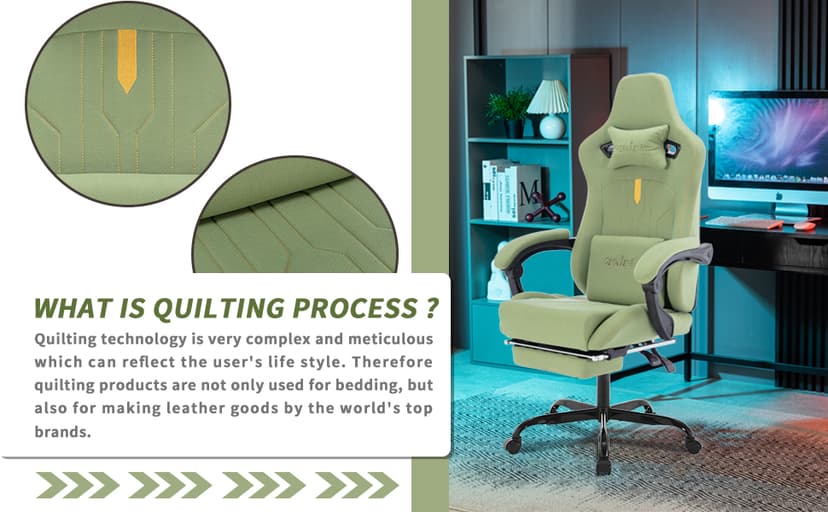 Gaming Chair with Footrest Ergonomic Computer Chair Massage Lumbar Cushion, Racing Video Game Chair Adjustable Rocker Recliner Executive Office Desk Chair Fabric for Adults