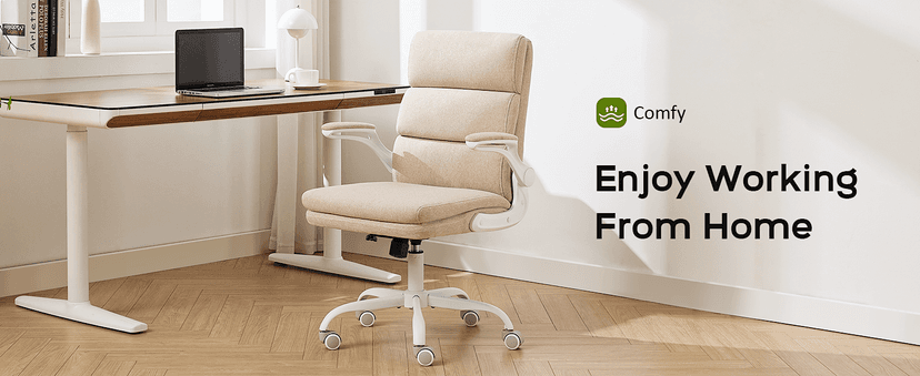 amseatec Office Chair Adjustable Desk Chair Mid Back Executive Comfortable Fabric Ergonomic Back Support Home Computer Chair with Padded Flip-up Armrest Swivel Wheels (Beige)