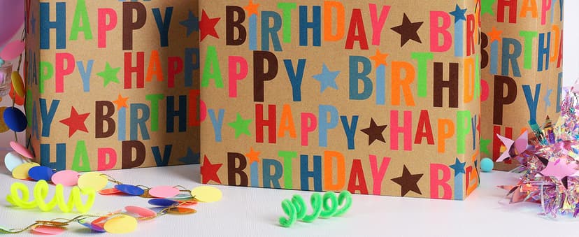 17 inch X 33 feet, Gridlines Design, Recycled, Holiday BIOBROWN Kraft Birthday Wrapping Paper Colorful Text Happy Birthday Design B0BLSML9G3