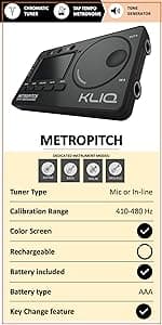 KLIQ UberTuner, Professional Clip-On Tuner for Guitar, Bass, Ukulele, Violin, Mandolin, Banjo & All Instruments, Fast & Accurate Chromatic Tuning with Multi-Key Modes, Black