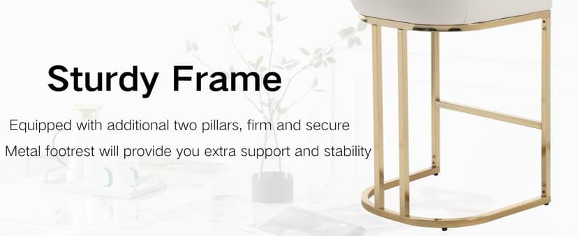 CIMOTA Counter Height Bar Stools Set of 2 with Back Modern Kitchen Counter Stools with Gold Legs Leather Island Chairs Comfy Stripe Barstools for Breakfast Bar, 26 Inch/PU Beige