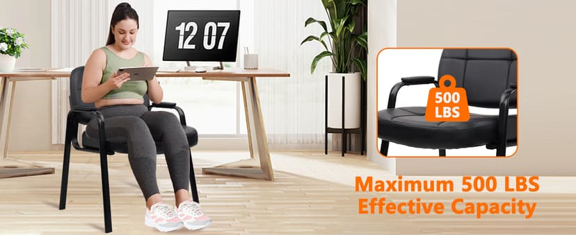 CLATINA Big & Tall 500 lbs Waiting Room Guest Chair, Leather Office Reception Chair No Wheels with Padded Arms for Elderly Home Desk Conference Room Lobby Side Salon Clinic, Black(4 Pack)